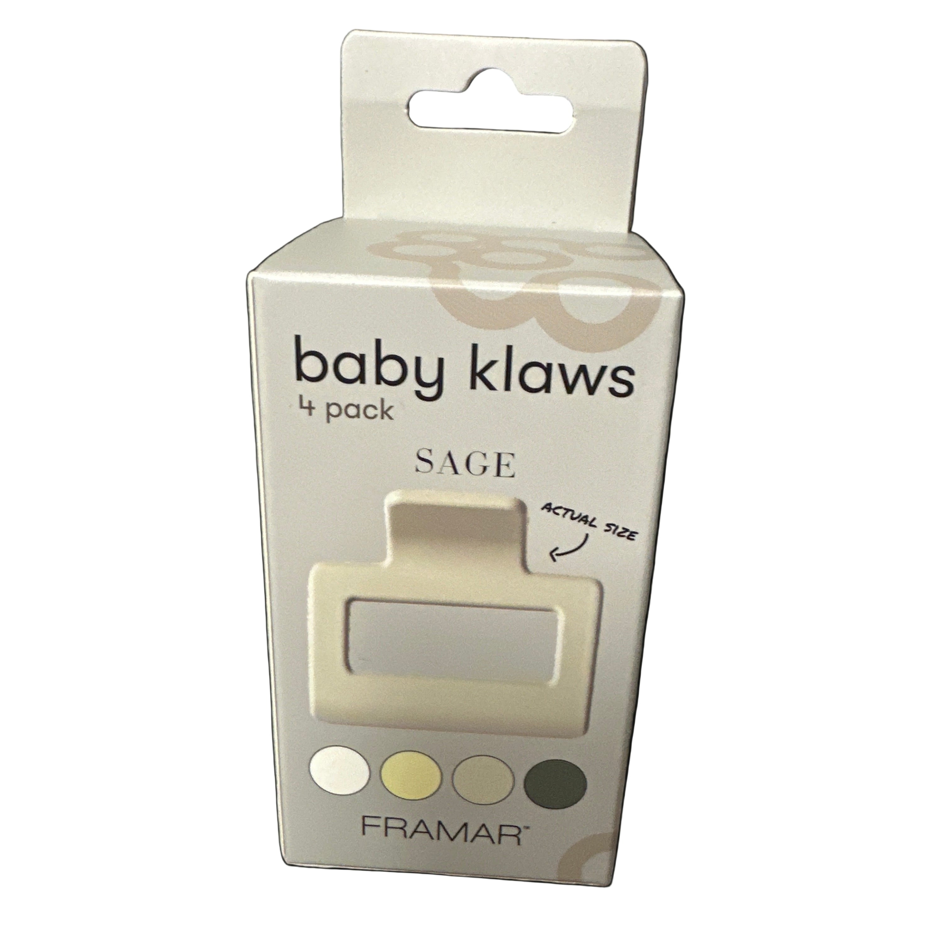 Packaging of baby klaws with a white background